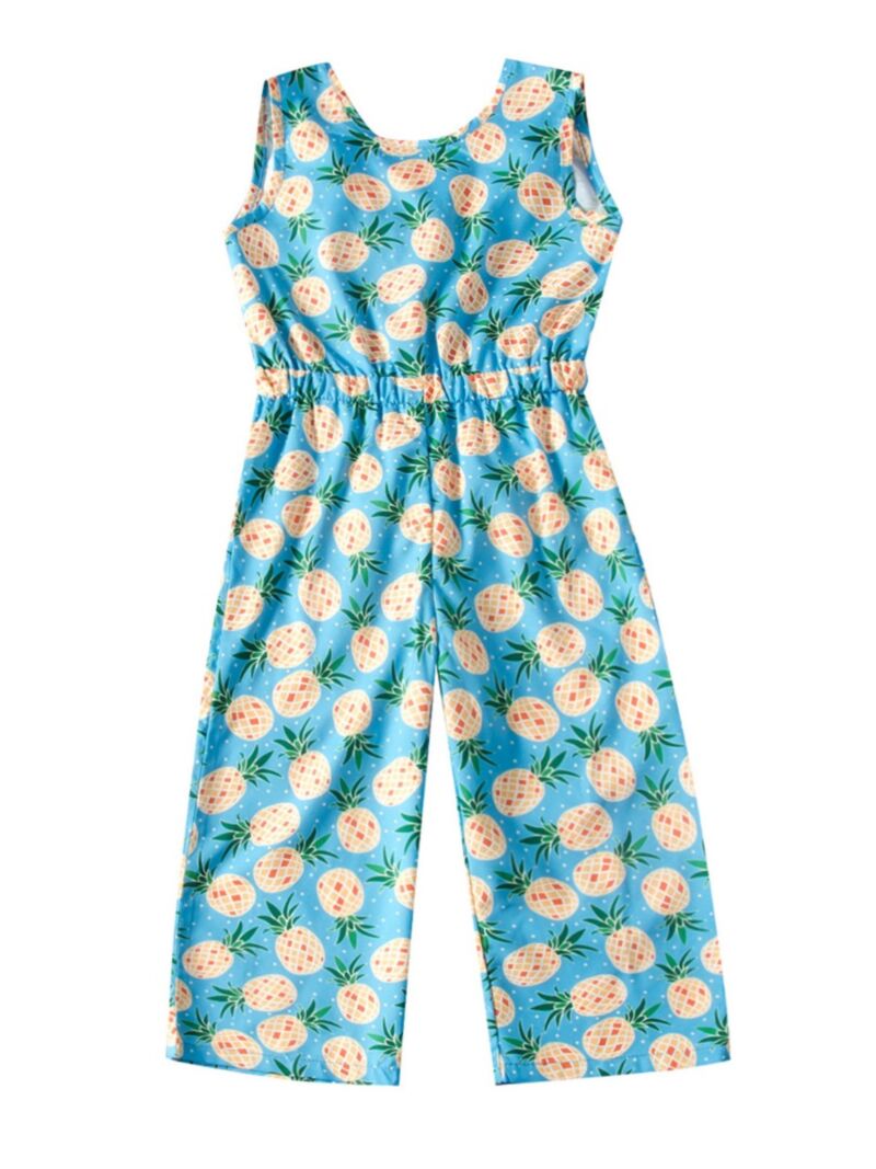 Wholesale Little Girl Pineapple Print Blue Tank Jumpsui