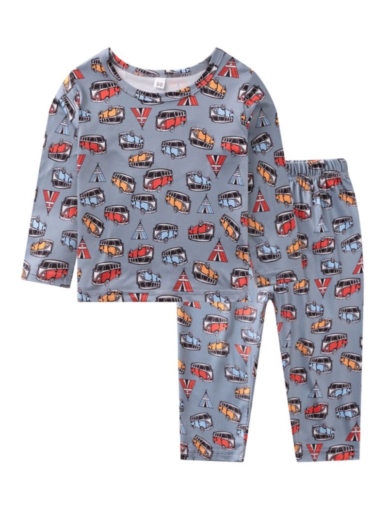 Wholesale 2 Pieces Little Boy Pajamas Car Print Set Top