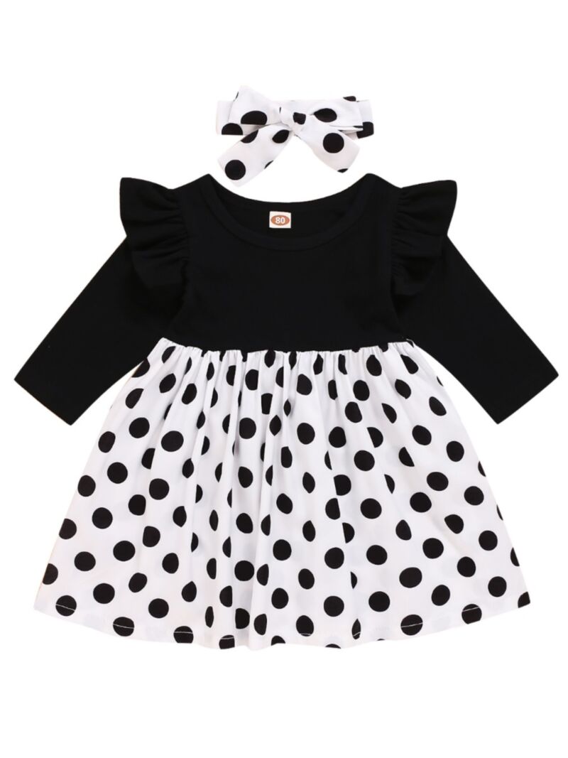 Wholesale 2 Piece Toddler Girl Polka Dot Dress With Hea