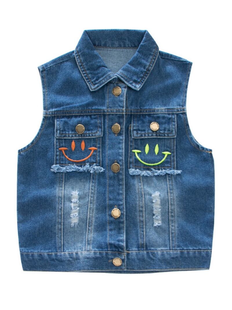 Wholesale Kid Boy Smile Embroidery Denim Vest 200724848
