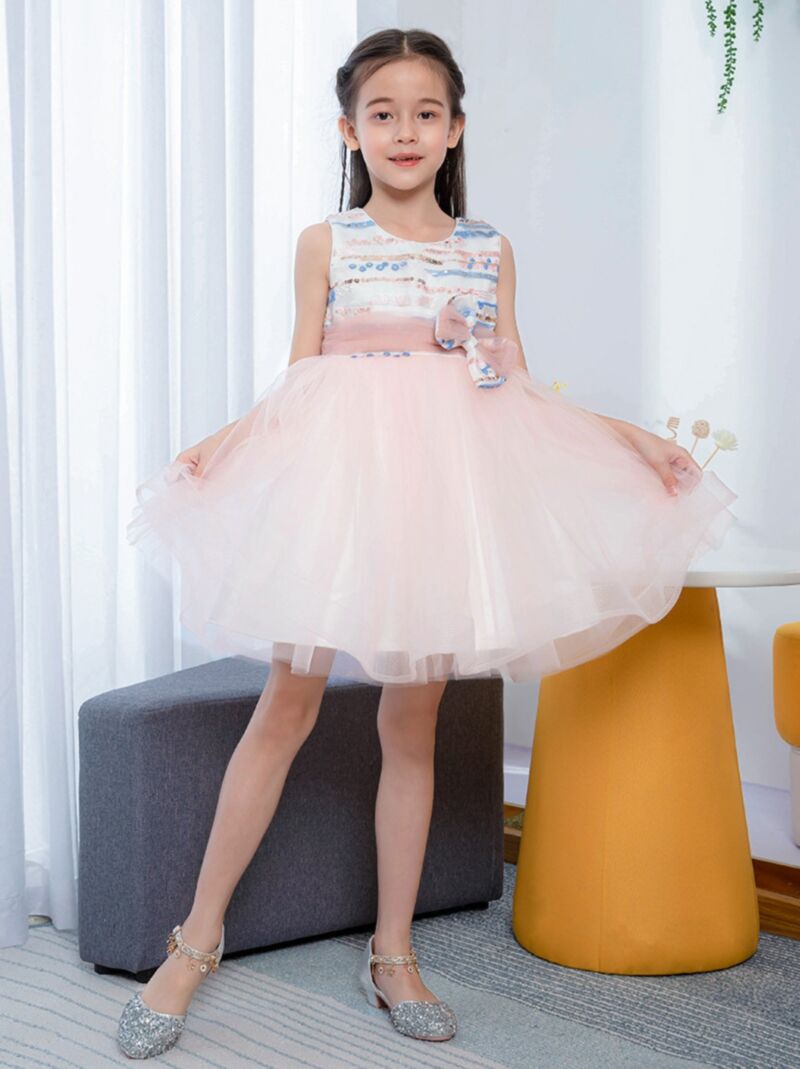 Wholesale Kid Girl Bow Ribbon Mesh Princess Dress 20072