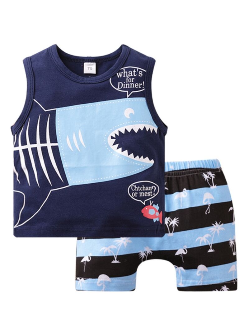 Wholesale 2 Pieces Baby Boy Shark Stripe Set Tank Top A