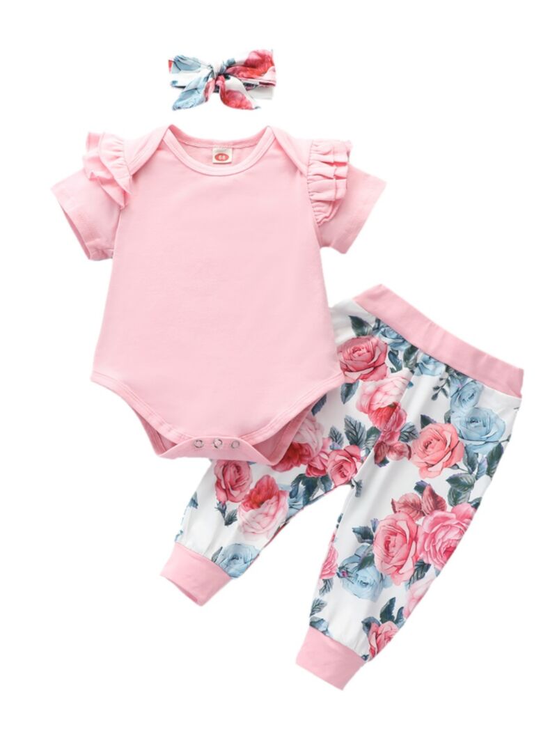 Wholesale 3 Pieces Infant Toddler Girl Floral Set Short