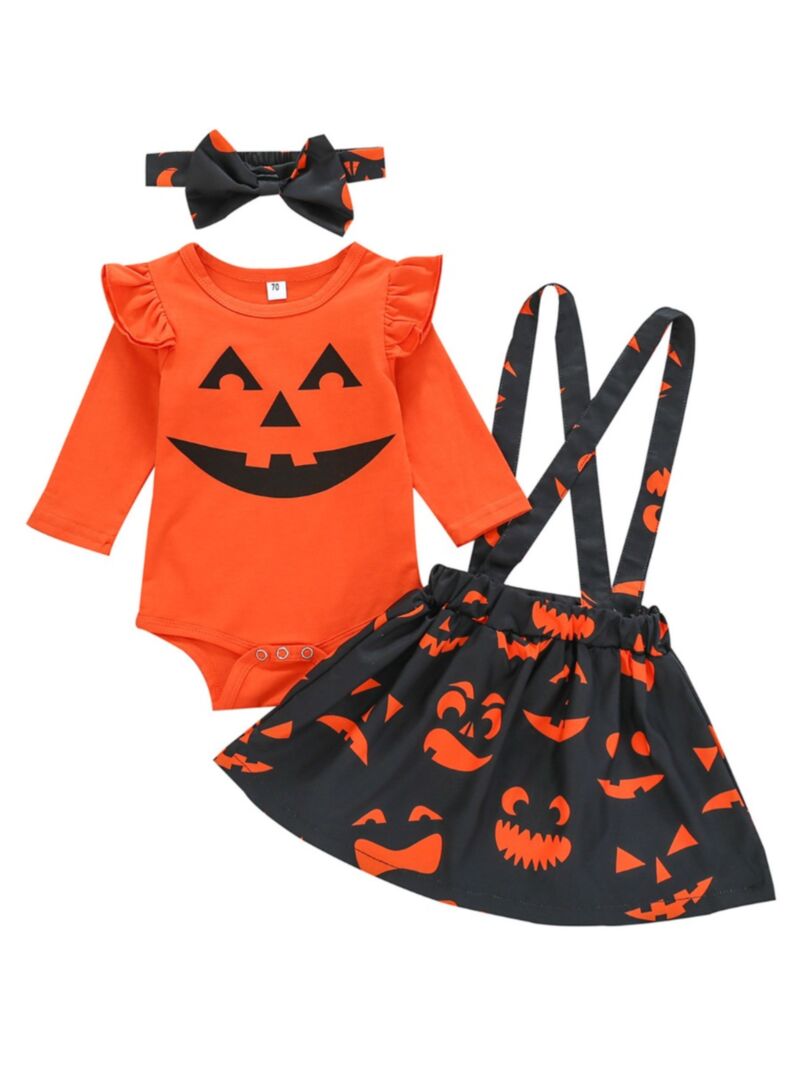 Wholesale 3 Pieces Baby Girl Halloween Set Smile Bodysu