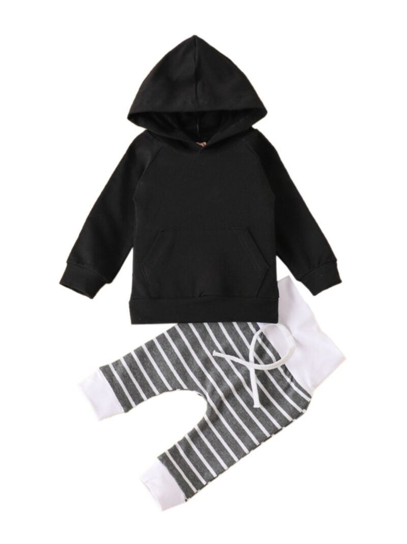 Wholesale 2 Pieces Baby Boy Set Black Hoodie Top Matchi