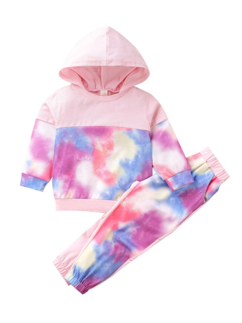 Wholesale 2 Pieces Kid Girl Tie Dye Pink Set Hooded Top