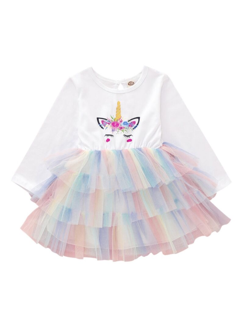 Wholesale Kid Girl Unicorn Rainbow Mesh Dress 200818123