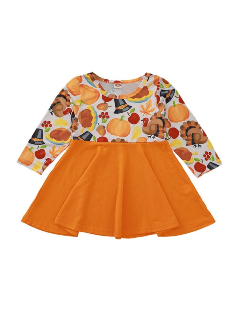 Wholesale Toddler Girl Turkey Thanksgiving Day Dress 20