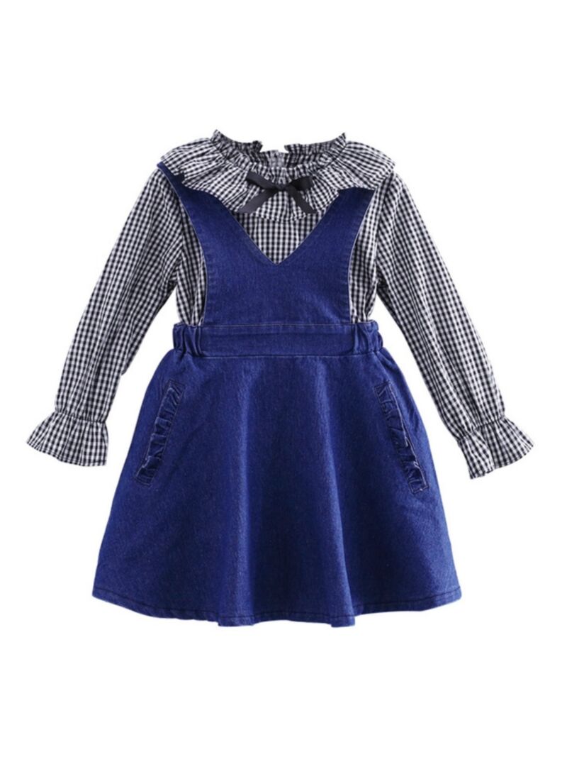 Wholesale 2 Pieces Kid Girl Outfit Plaid Shirt Matching