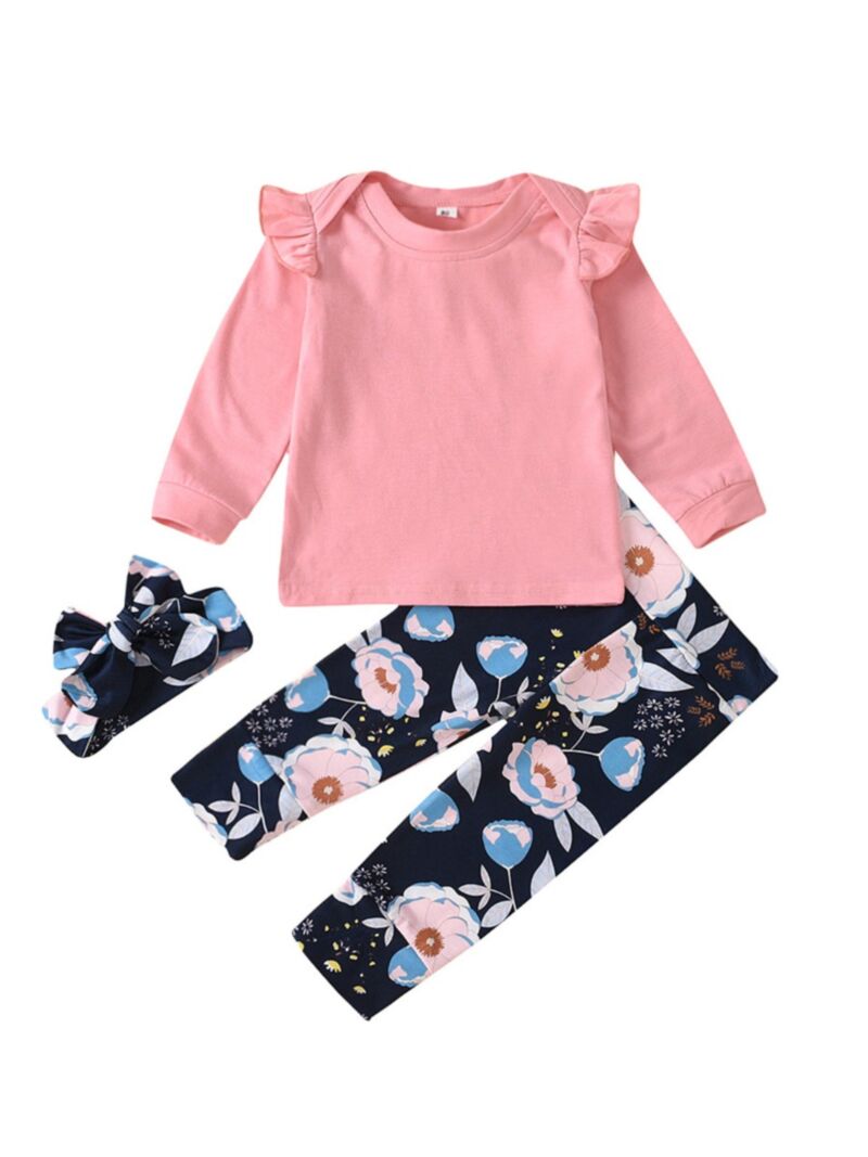 Wholesale 3 Pieces Kid Girl Set Pink Top & Floral Pants