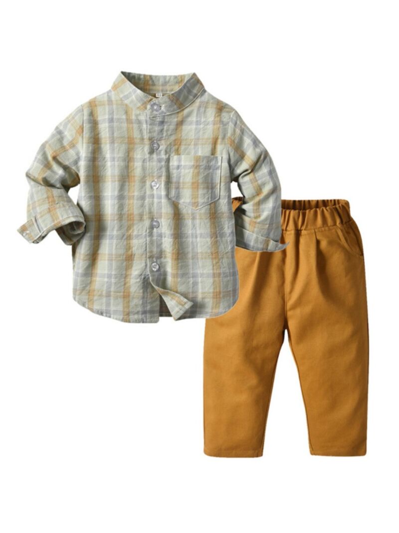 Wholesale 2 Pcs Kid Boy Outfit Plaid Shirt And Pants 20