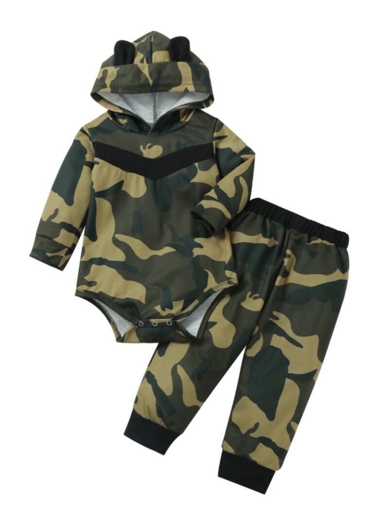 Wholesale 2 Pieces Baby Boy Camouflage Set Hooded Bodys