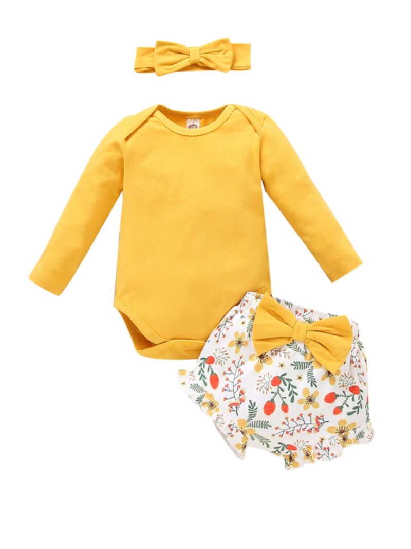 Wholesale 3 Pieces Baby Girl Yellow Set Bodysuit & Flor