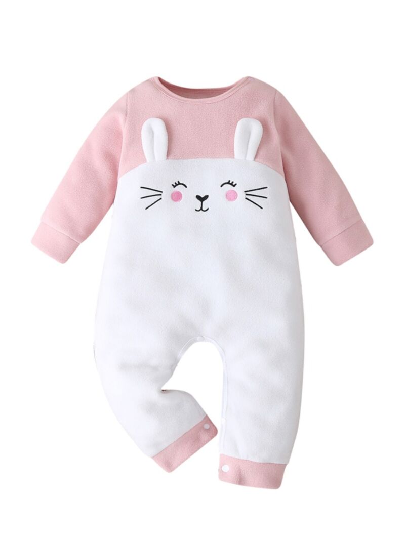 Wholesale Baby Girl Cartoon Pink & White Rabbit Jumpsui