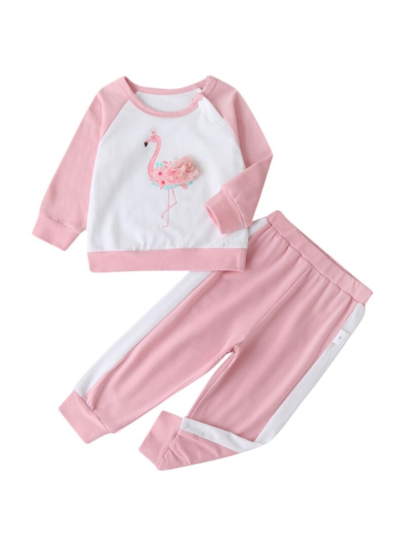 Wholesale 2 Pieces Baby Girl Set Flamingo Top & Sweatpa