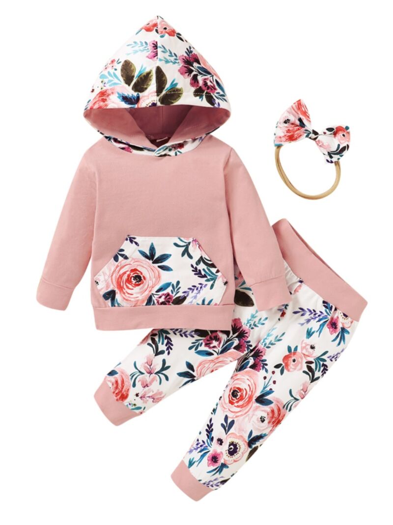 Wholesale 3 Pcs Baby Girl Floral Sweatshirt & Sweatpant