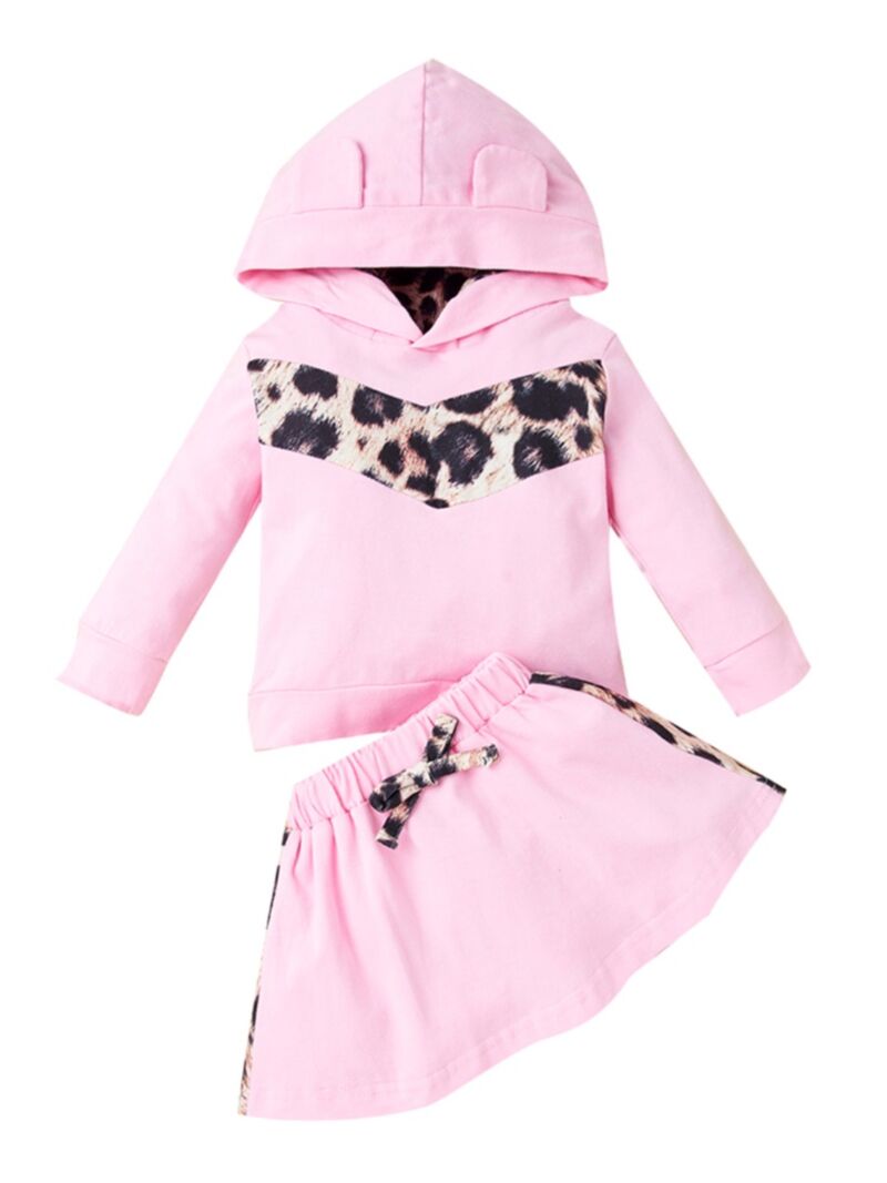 Wholesale 2 Pieces Baby Girl Leopard Set Pink Hooded Sw