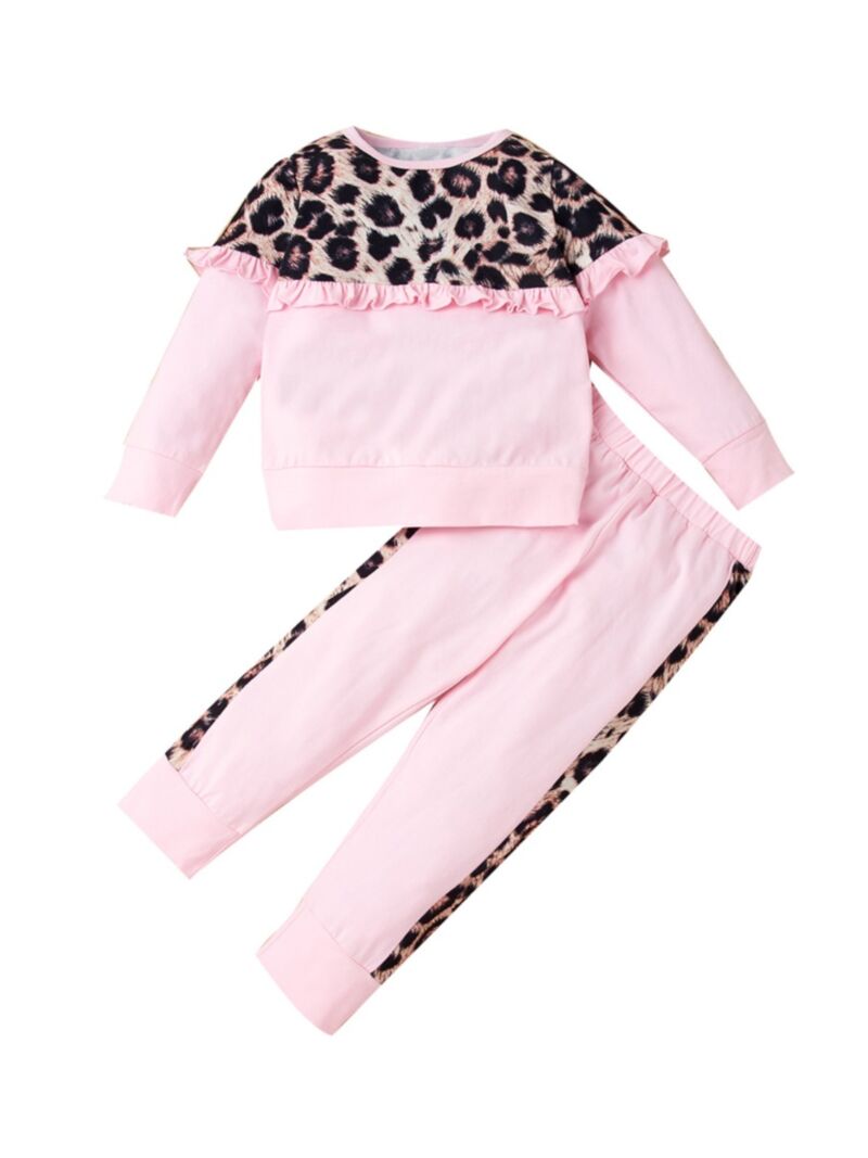 Wholesale 2 Pieces Kid Girl Leopard Color Blocking Set