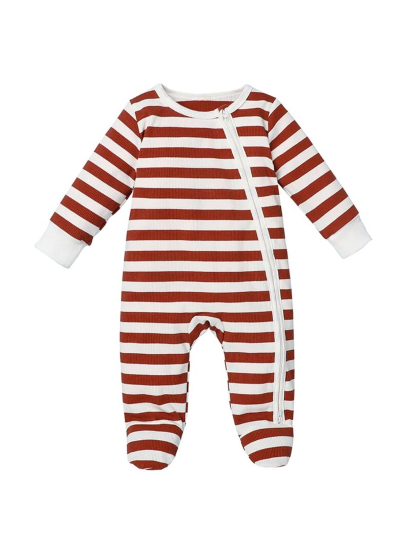 Wholesale Infant Zip-up Stripe Footed Jumpsuit 20110444