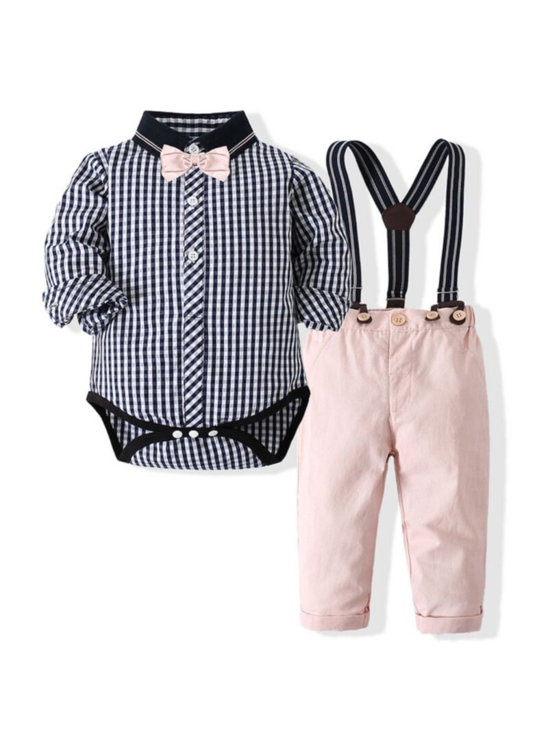 Wholesale 2 Pieces Baby Boy Formal Set Plaid Bow-tie Sh