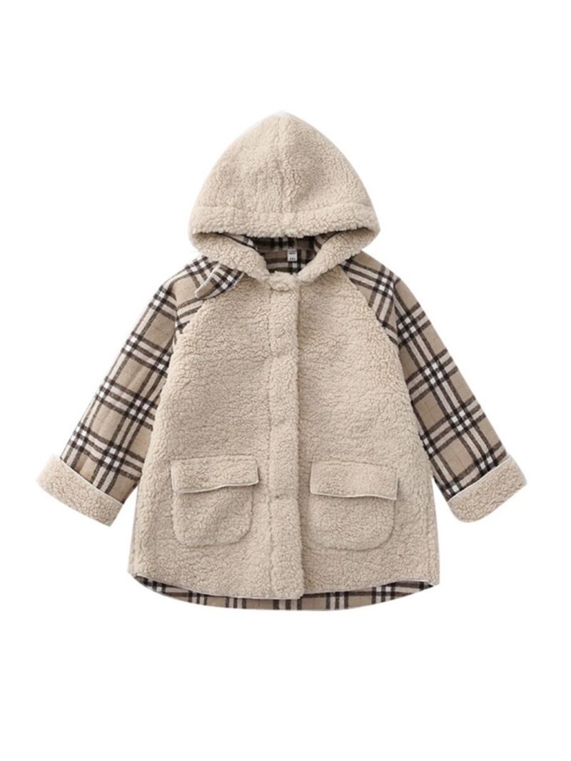 Wholesale Kid Girl Fleece Checked Hooded Coat 201204393