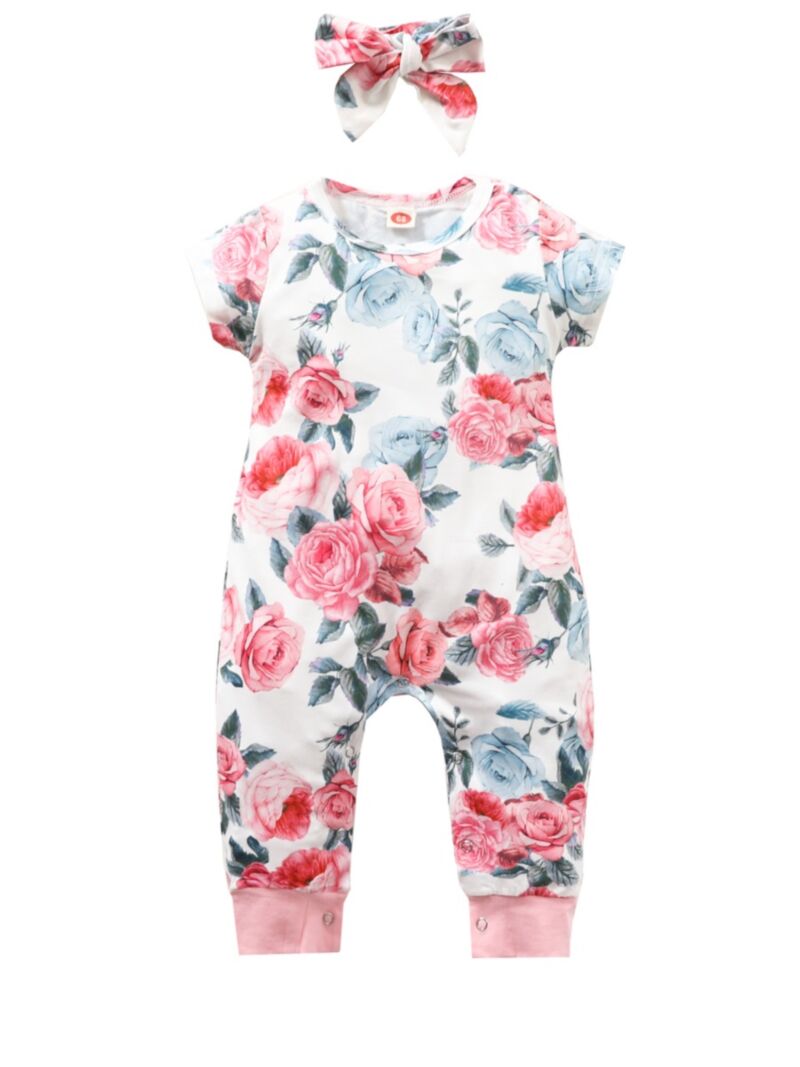 Wholesale 2 PCS Baby Girl Short Sleeve Flower Jumpsuit