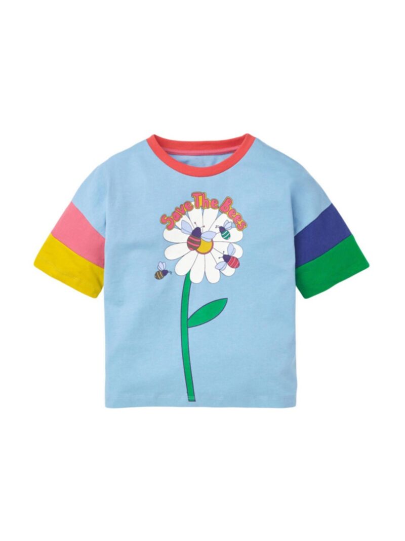 Wholesale Kid Girl Save The Bees Flower Colorblock T-sh