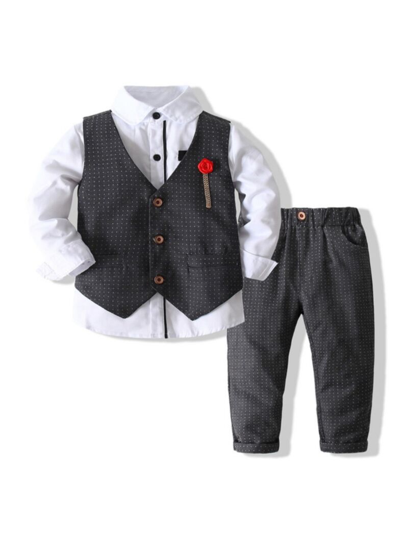 Wholesale 3 Pieces Kid Boy Formal Polka Dots Outfit Shi