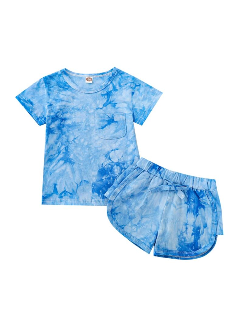 Wholesale Two Pieces Little Girls Tie-dye Outfits Pocke