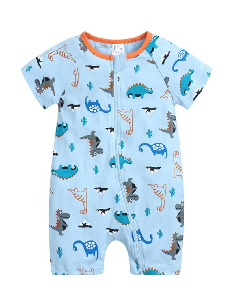 Wholesale Baby Boy Zipper Dinosaur Print Romper 2103166