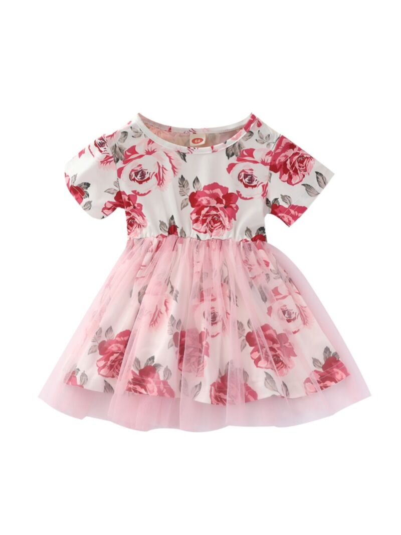 Wholesale Baby Girl Mesh Patchwork Flower Graphic Dress