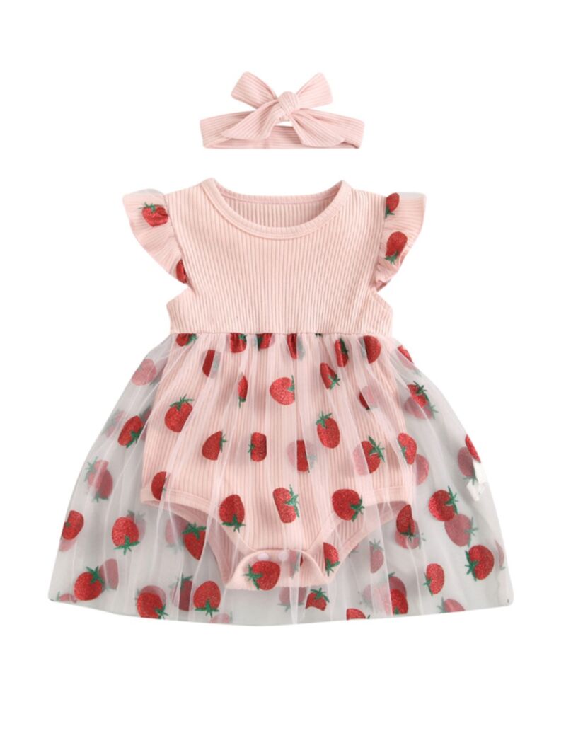 Wholesale Newborn Infant Strawberry Ribbed Mesh Ruffle