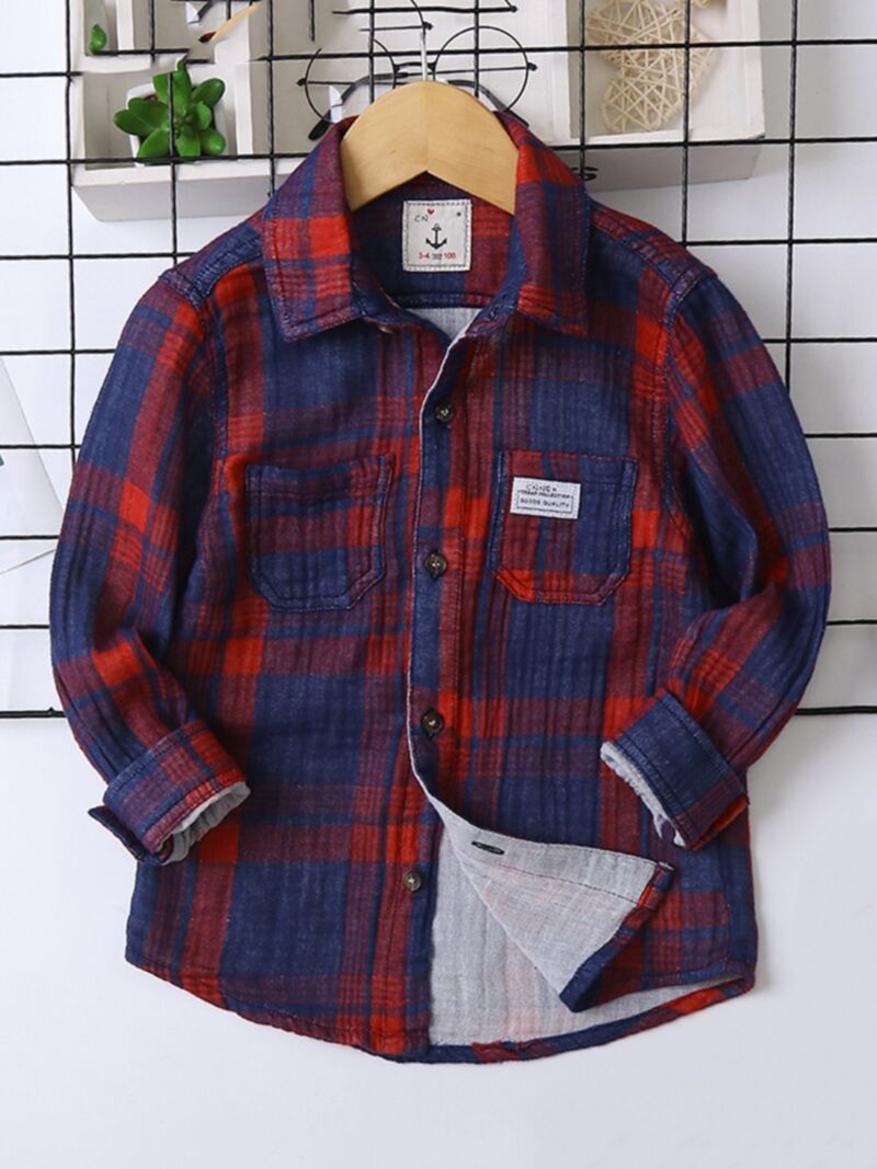 Wholesale Letter Plaid Print Kid Boy Button Down Shirts