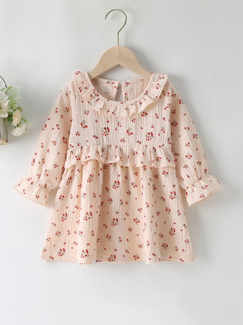 Wholesale Floral Print Ruffle Trim Dresses For Girl Who