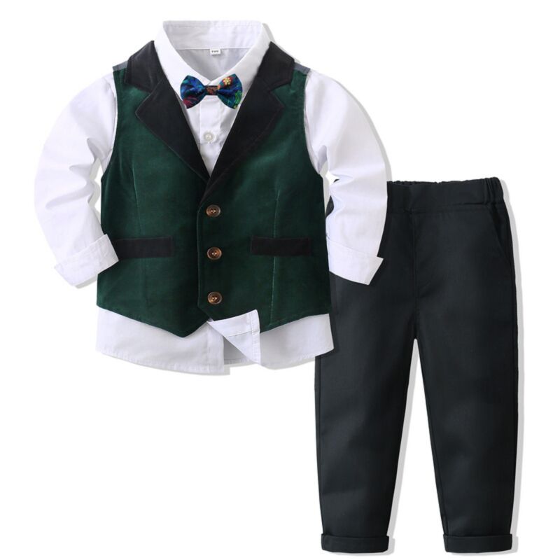 Wholesale 9M-5Y Toddler Boys Green Suit Sets Vest & Shi