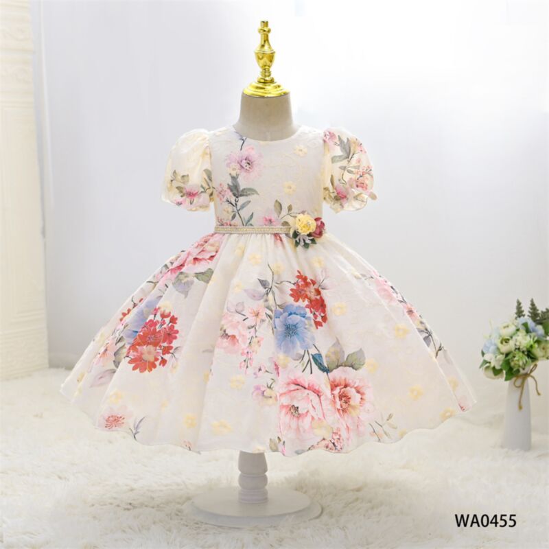 Wholesale 2-7Y Toddler Girls Flower Puff Sleeve Party D