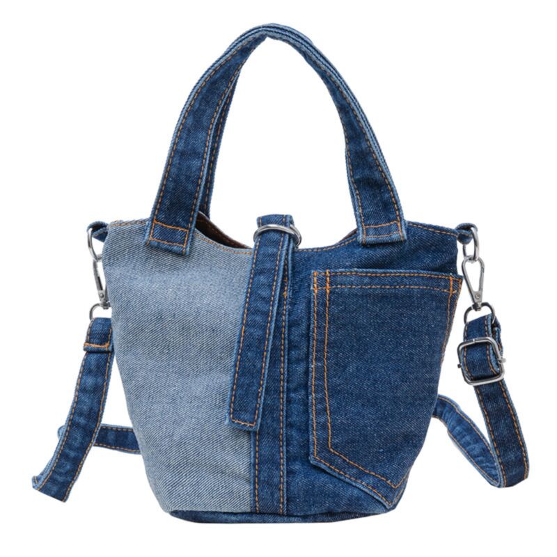 Wholesale Denim Vintage Bucket Bags Contrast Color Patc