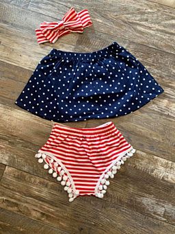 Wholesale Three Pieces Baby Girl 4th of July Set Tube T